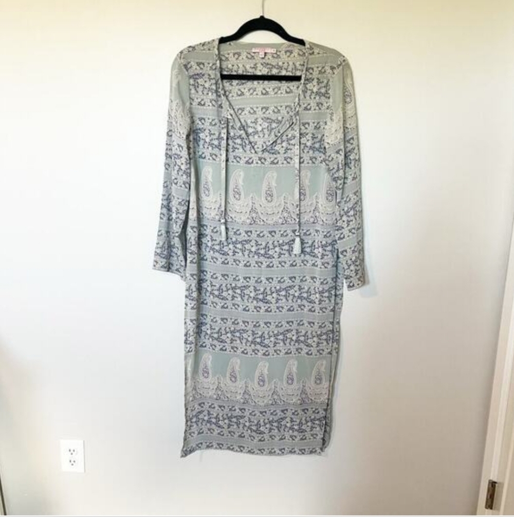 Silk CALYPSO ST. BARTH Blue, Green, & Cream Cover-Up/ Tunic/ Duster Medium